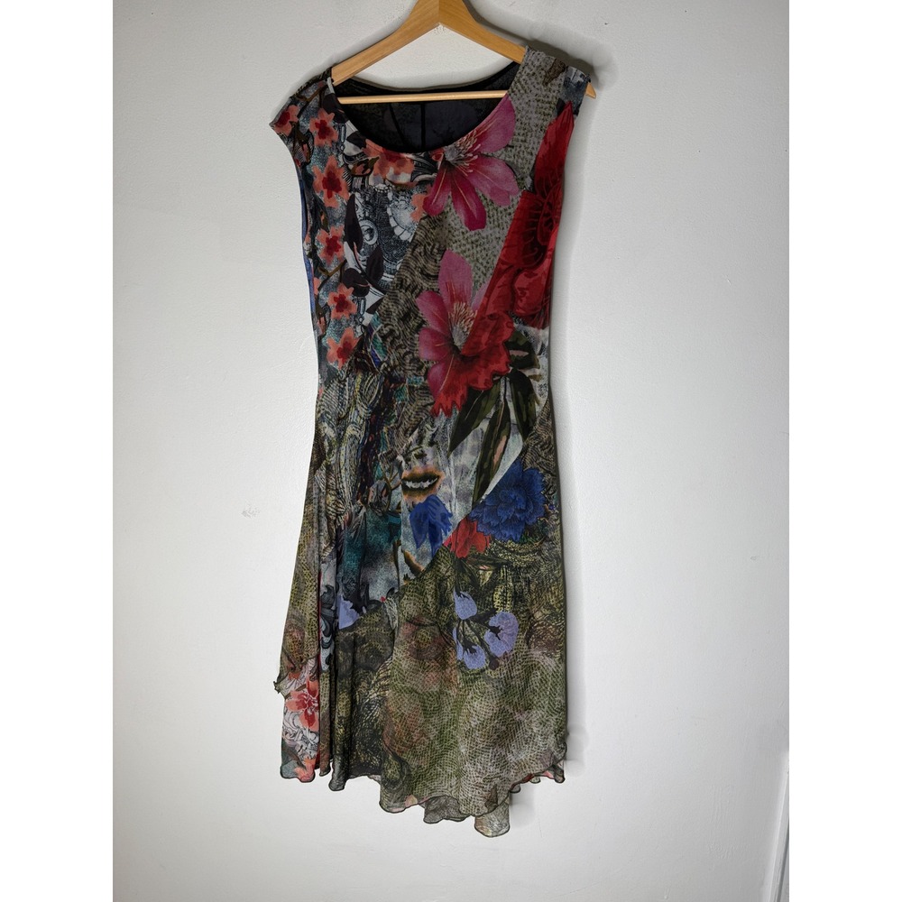 Desigual Womens Floral Patchwork Mesh Midi Dress Sleeveless Multi Color Size M